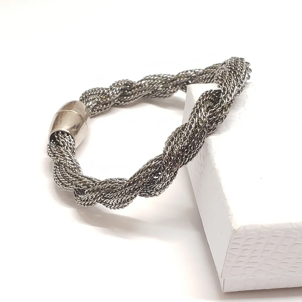 Silver Tone Mesh Twist Bracelet Statement Bracelet